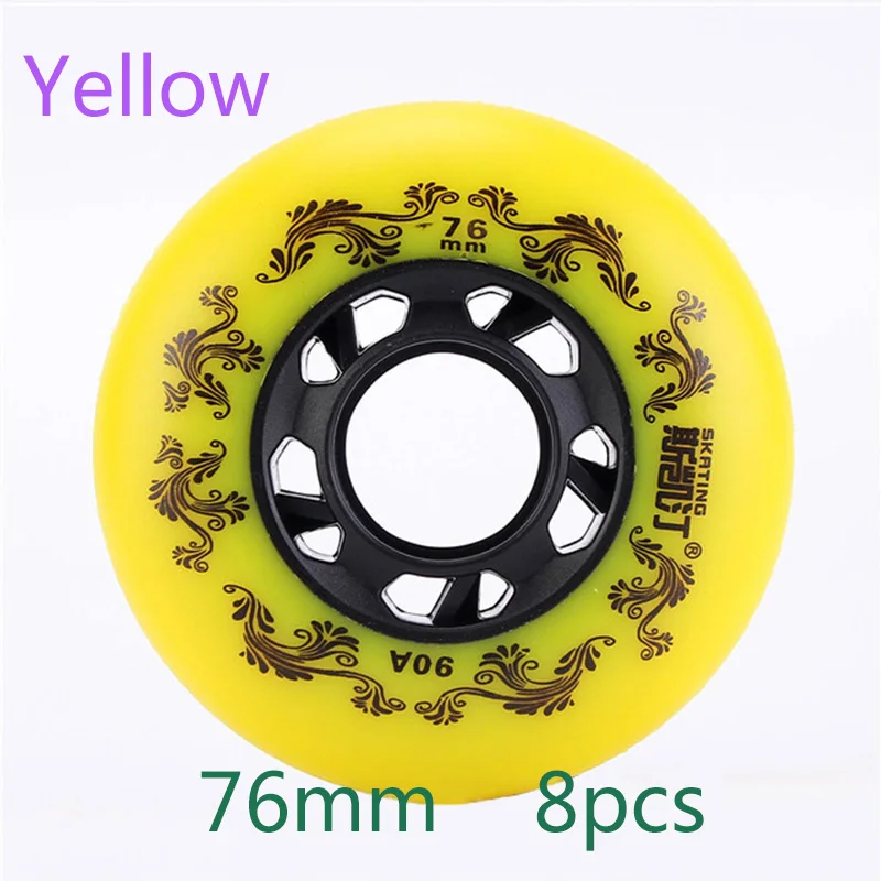 8 Pcs Terwijl/Geel Inline Rolschaats Wiel 90A Freestyle Scroll Duurzaam Wielen 72 76 80 Mm Roller Skate wielen Voor Roller Skate: YELLOW