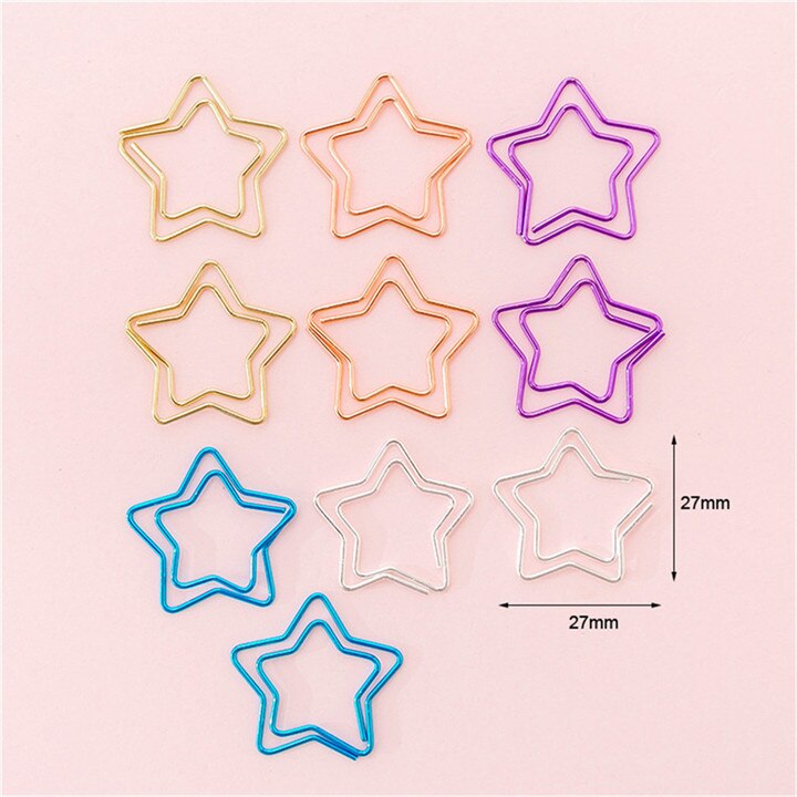 YaMinSanNiO 10pcs/lot Cute Paper Clips Envelope Cactus Paper Clip Metal Bookmark Decorative File Memo Clips Stationery: Star