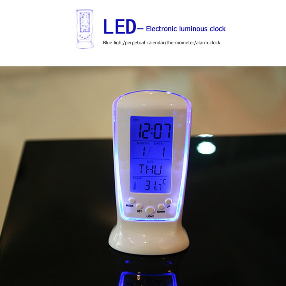 Digital Calendar Temperature LED Digital Alarm Clock with Blue Backlight Electronic Calendar Thermometer Desk LED Clock