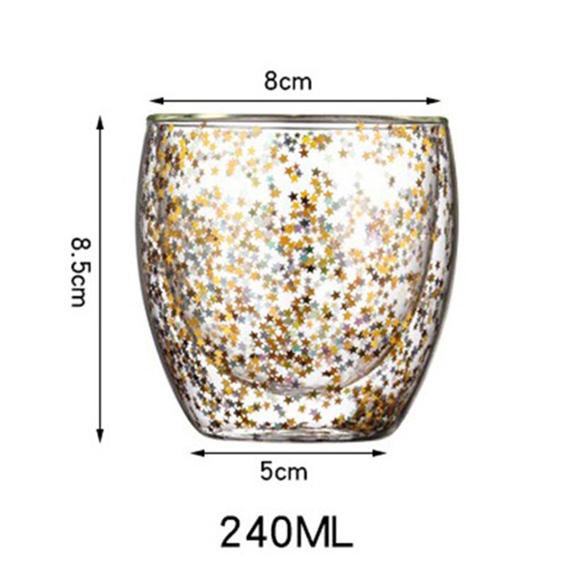 Dubbelglas kaffekopp ljus stjärnhimmel kopp värmebeständig mjölk jul mugg önska kalix för te och drinkware: 240ml koppar