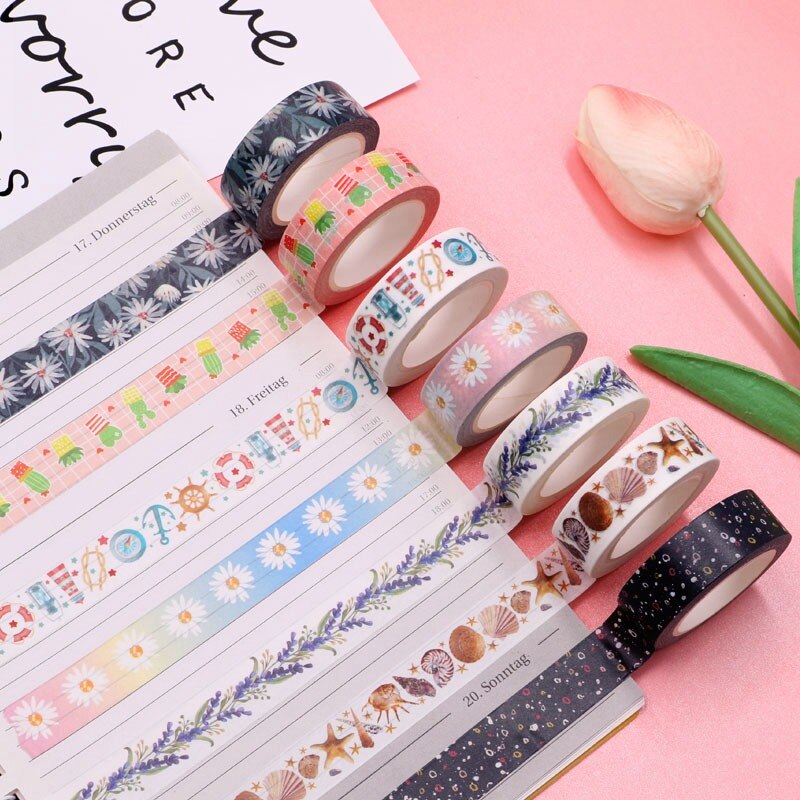 Decoratieve Bloem Sterrenhemel Maan Paars Bergen Zilver Folie Washi Tape Diy Voor Scrapbooking Fotoalbum Lijm Afplakband