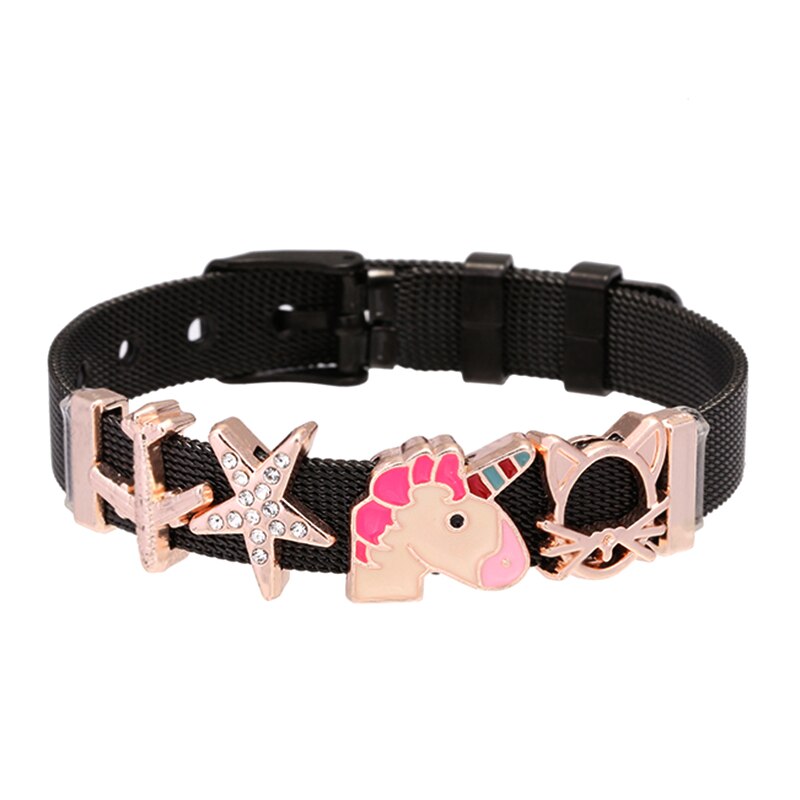Dubbele kleur roestvrijstalen mesh armband diy eenhoorn bedel voor vrouwen heren armband sieraden verjaardag direct: Bxg 20424-17