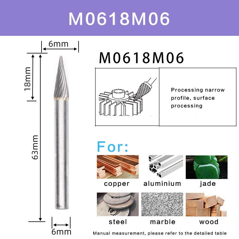 1pcs Single-cut M Type Head Tungsten Carbide Rotary File Tool Point Burr Die Grinder Abrasive Tools Drill Milling Carving Bits: M0618M06