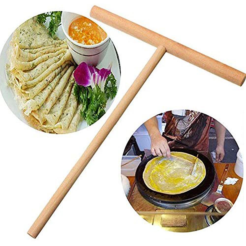 1 pc Practial T Shape Crepe Maker Pancake Batter Wooden Spreader Stick Multi-functional Cake Kit DIY Home Kitchen Tool