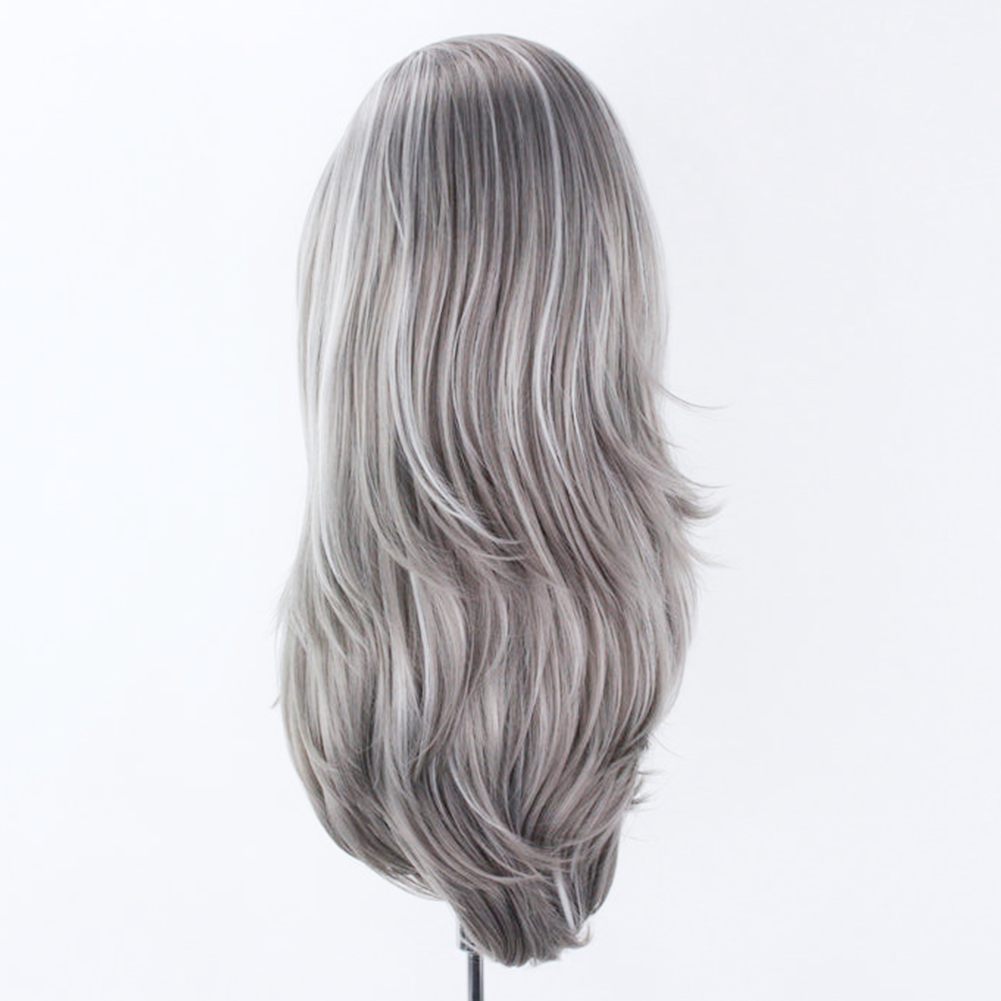 RONGDUOYI Synthetic Lace Front Wig Highlight White Lace Wigs for Women Natural Wave Wig Grey Cosplay Wigs High Temperature Fiber