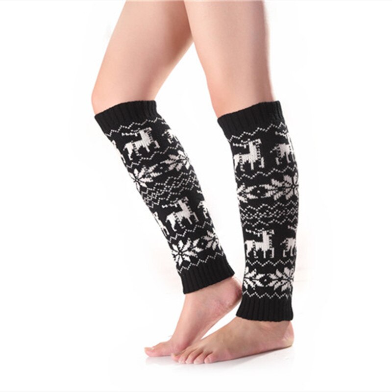 Fawn Snowflake Pile Socks Autumn and Winter Ladies Knitted Wool Warm Leggings Socks Knee Pads Womans Sock Boots Leg Warmer: Black