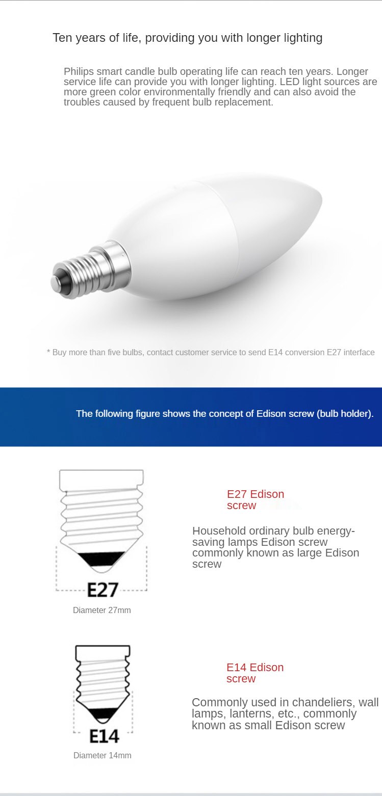Zhirui-Lámpara LED tipo vela con punta trasera pequeña, rosca e14, luz blanca cálida, Bombilla inteligente de ahorro de energía