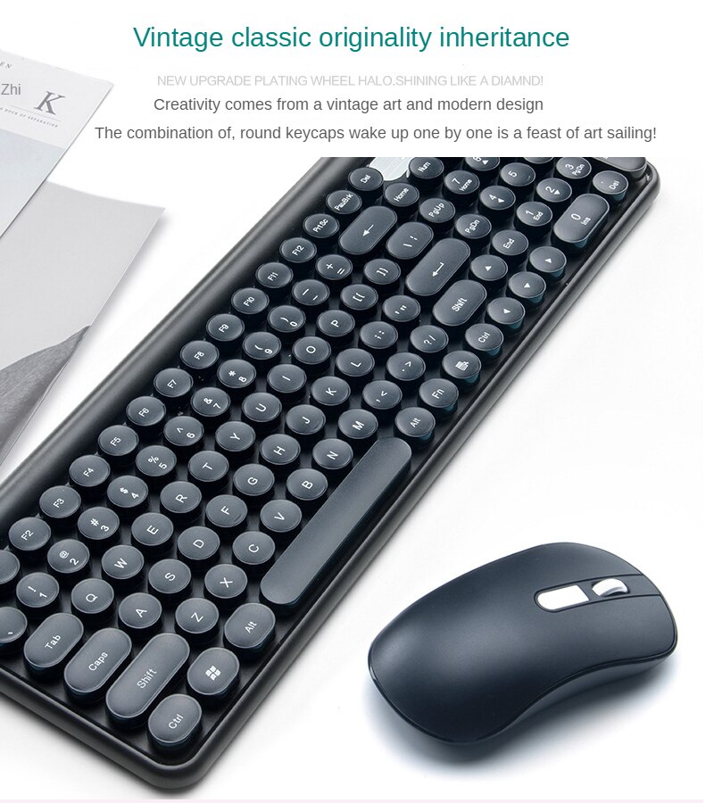 Smart Sleep Charge Wireless Keyboard and Mouse Set Silent Mouse Keyboard Suspension Retro Round Key Cap Keyboard PC Keyboards