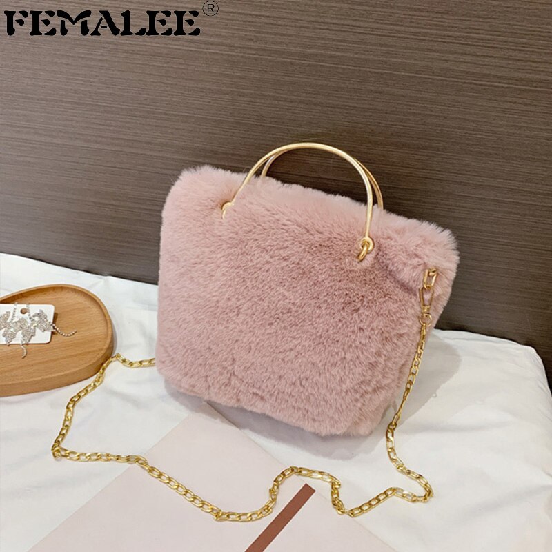Meisje Mooie Zachte Pluche Schoudertas Faux Fur Winter Keten Crossbody Tas Draagbare Lady Casual Tote Party Handtas