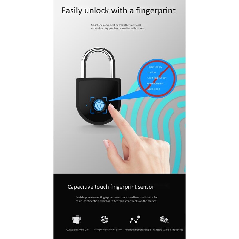 Smart Fingerprint Lock Mobile Phone Bluetooth Remote Control Lock Mobile Phone App Operation Lock Living Detection Fingerprint L