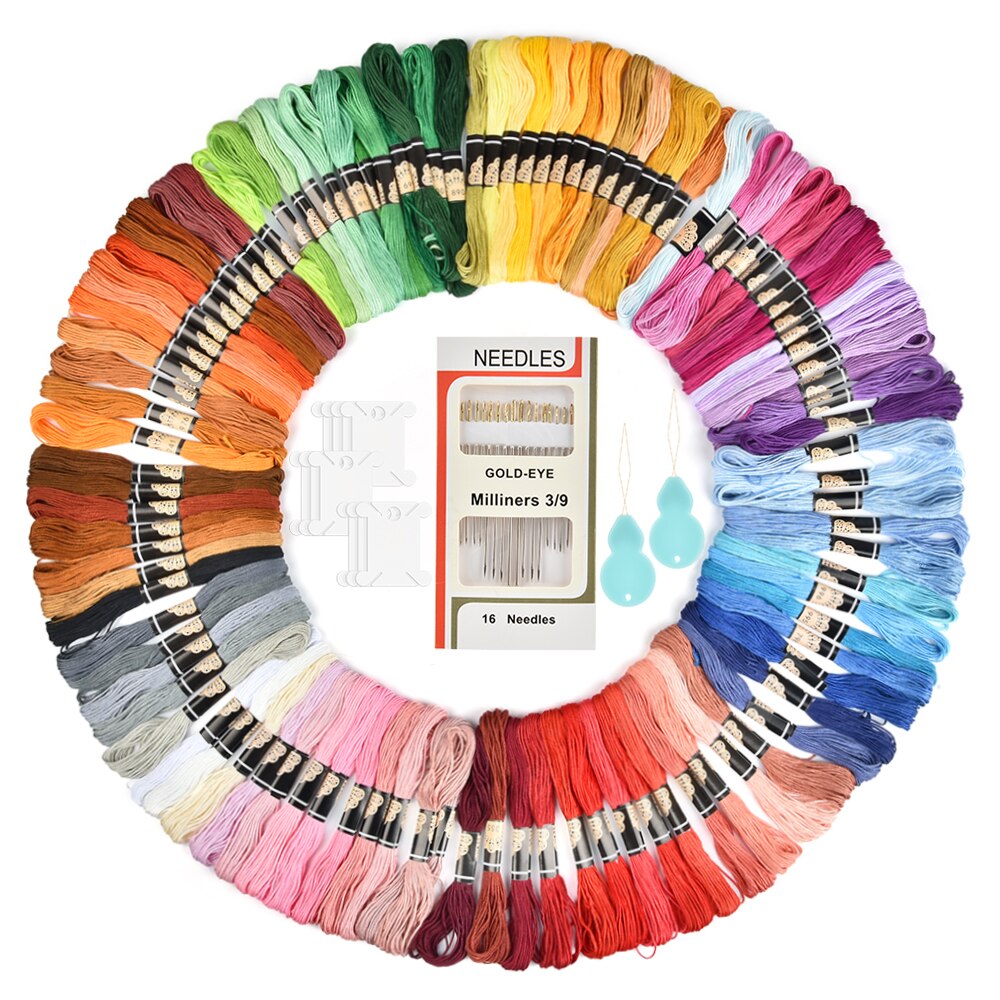 Embroidery Thread 100 Colors Skeins Sewing Cross Stitch Kits DIY Embroidery Needles Supplier for Beginners