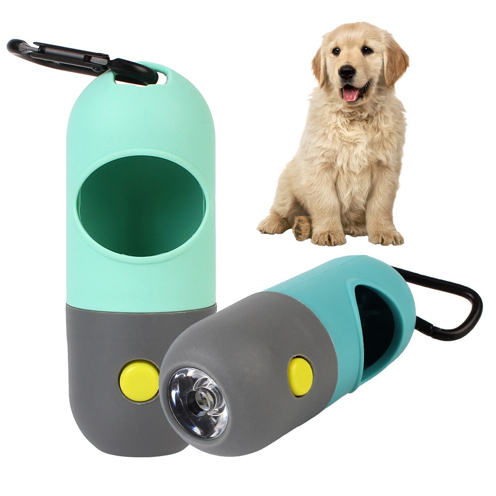 Distributeur Portable de sacs à merde pour chiens, sac à ordures pour animaux de compagnie, en forme de Capsule, avec lumière LED, ramassage de toilette pour chiens, fournitures