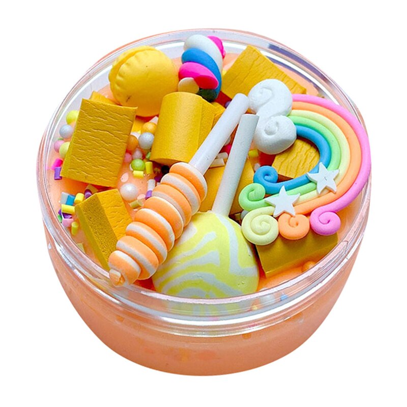 100ml Rainbow arcilla polimerica Charms Clear Slime Beautiful Color Lollipop Slime box Kids Relief Stress Toys brain game A40: orange