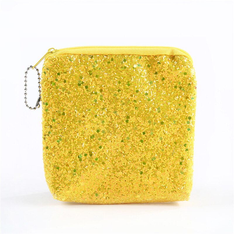 Women Mini Coin Bag Sequined Wallet Bag Card Bag Wallet Zero Children's Bag Key Case Party Evening Headphone Storage Bag: yellow rectangle