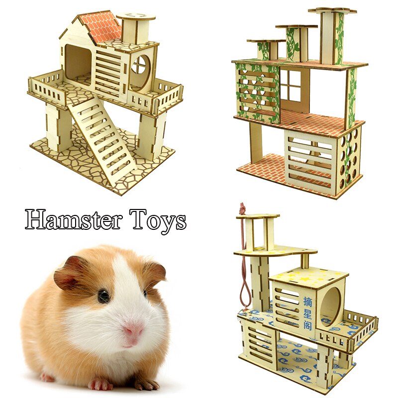 Casa Base de madera para hámster, refugio de nido para conejillos de indias de Chinchillas, animales pequeños, suministros para mascotas