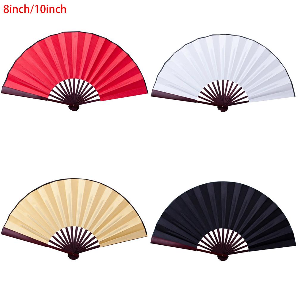 8 Inch/10 Inch Zijden Doek Blank Chinese Vouwen Fan Houten Bamboe Oudheid Vouwen Ventilator Voor Kalligrafie Schilderen Patroon vouwen