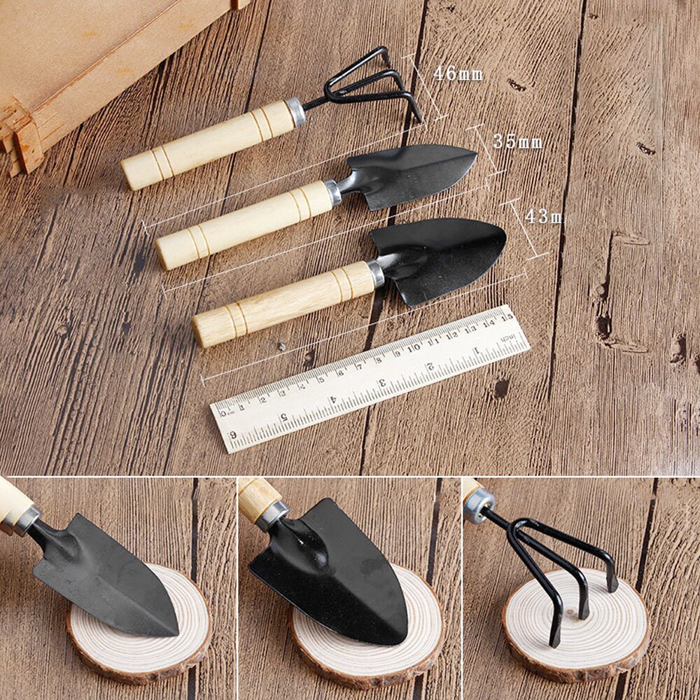 Taitu 3 Stks/set Mini Tuin Schoppen Claw Tool Met Houten Handgrepen Diy Bonsai Gereedschap Voor Beperkte Gebieden Bloem Potplant