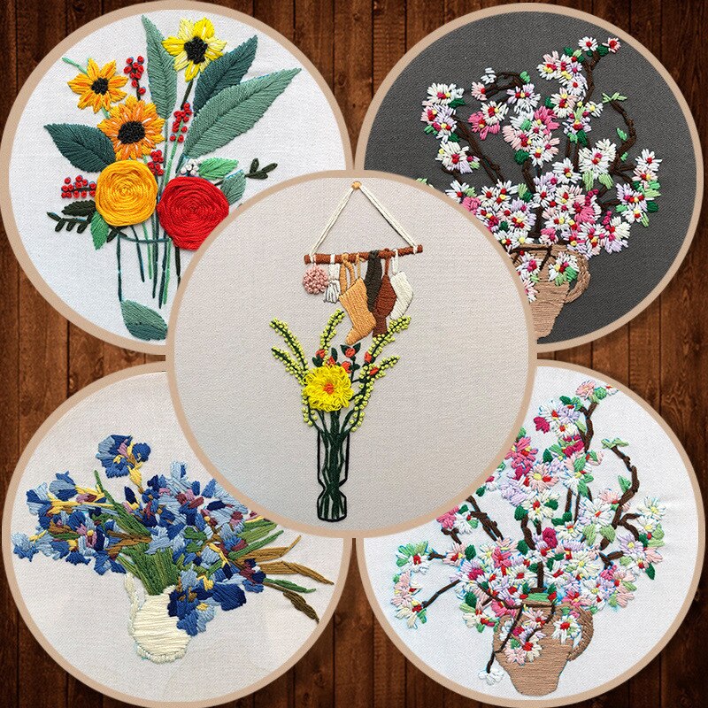 20cm blommor i europeisk stil, broderiset för nybörjare, sömnadssats, korsstygn, handgjord dekoration