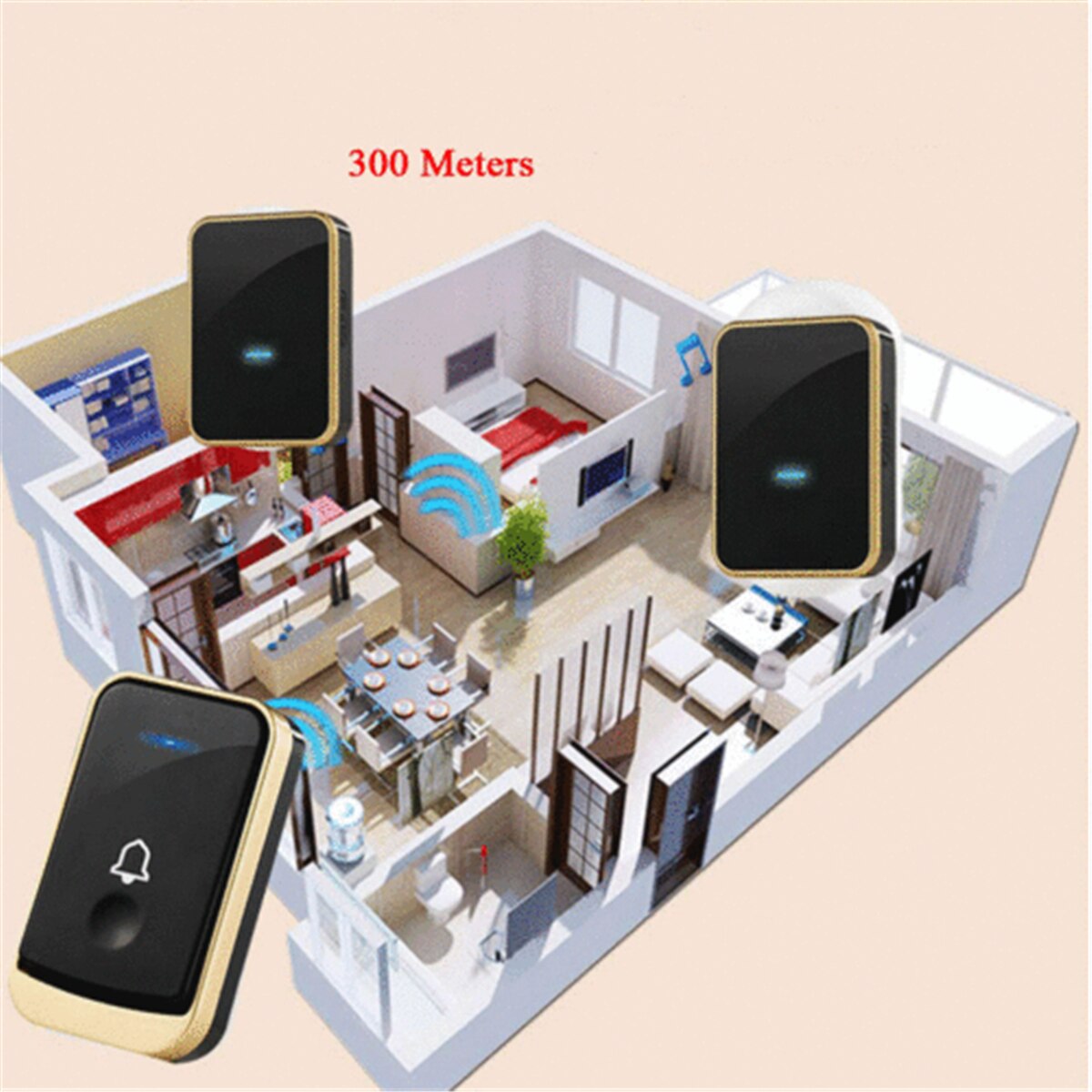 Wireless Doorbell Battery Operated Door Bell Remote Button+Plug in Receivers