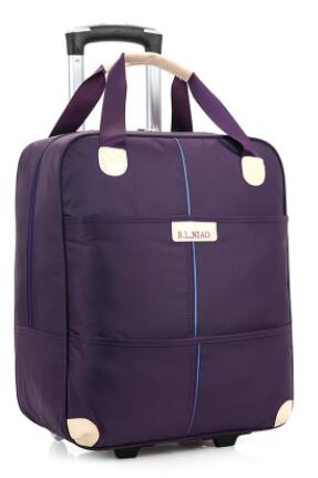 Brand 20" Travel bag on wheels bag trolley travel cabin luggage suitcase bag nylon wheeled bag for women Travel Duffle: Purple