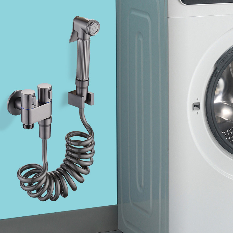 Pesukoneen hana kaksikäyttöinen kylpyhuoneen bideehanasarja seinälle kiinnitettävä kromi musta messinki pesuhana: Musta