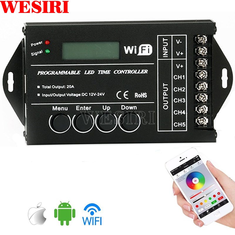 TC420 TC421 Time Programable RGB LED Controller Dimmer DC12V/24V 5 Channel Common Anode for RGB LED Lights Aquarium Lighting