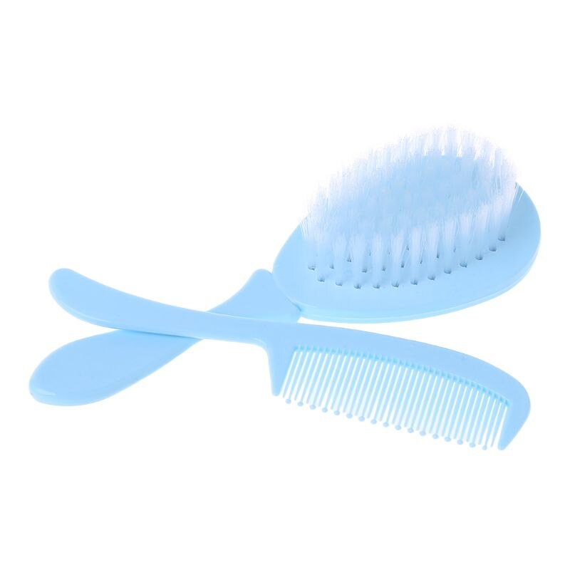 1 sæt baby kam børste plejeudstyr badevask hår bløde børstehår rund spids sikker hoved massage pleje: Blå