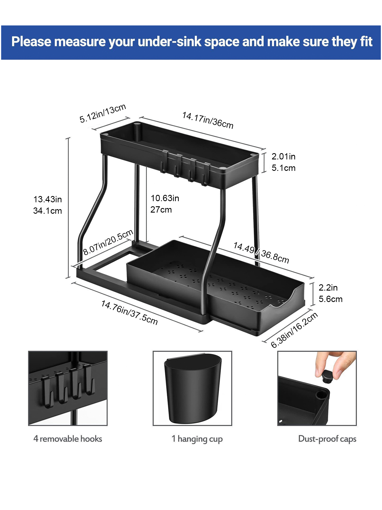 2 Tier Pull Out Organizer Under Sink for Kitchen Spices Bathroom Cosmetics Living Room Table Storage Cabinet