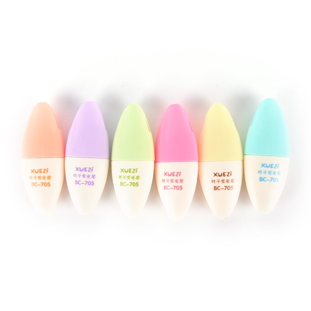 6 Surligneurs Pastel Design Panda Mignon - Pointe Biseau - Couleurs Vives - Longueur 8,5 Cm - 5