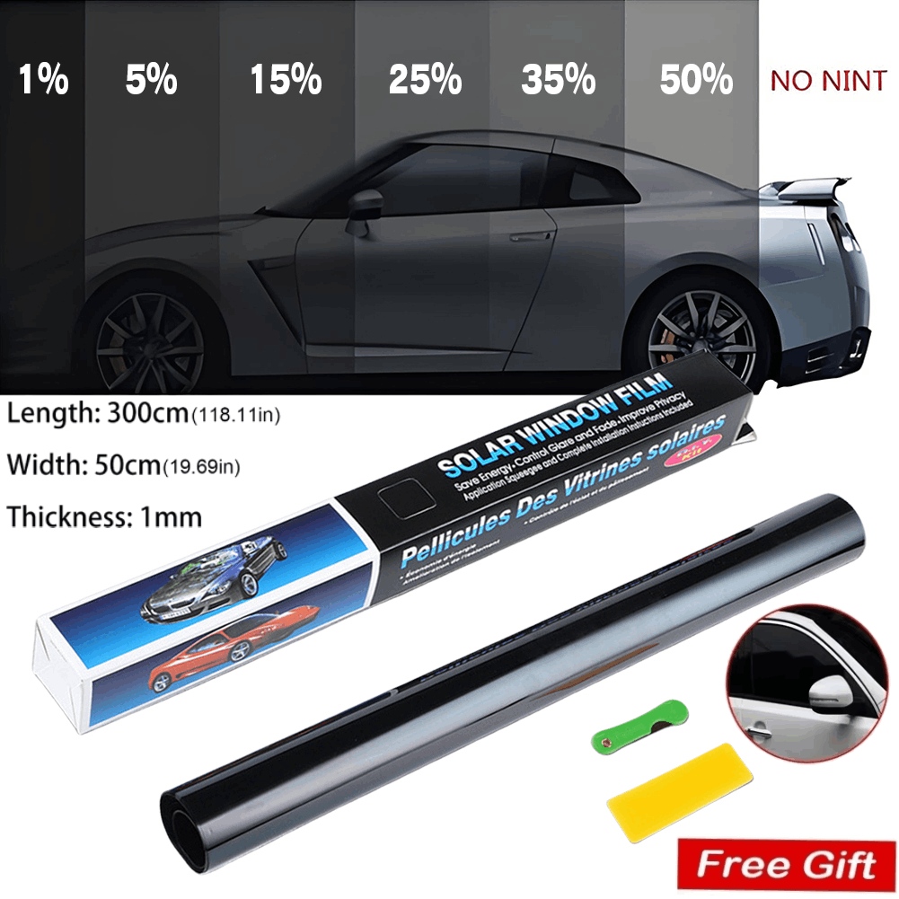 1 rulle solfilm för bilfönster, 50 cm x 3m uv-skyddsfolier för bilar, 1/5/15/25/35/50 procents solfilm för sommarsolskydd, klistermärken för glas