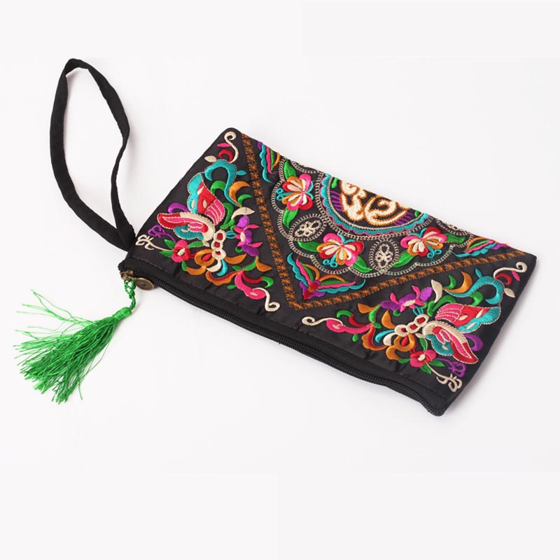 Etnische Stijl Geborduurd Clutch Bag Modieuze Portemonnee Geborduurd Dag Koppelingen Portemonnee Opslag Casual Voor Vrouwen Top-Handvat Tassen: Butterfly flower