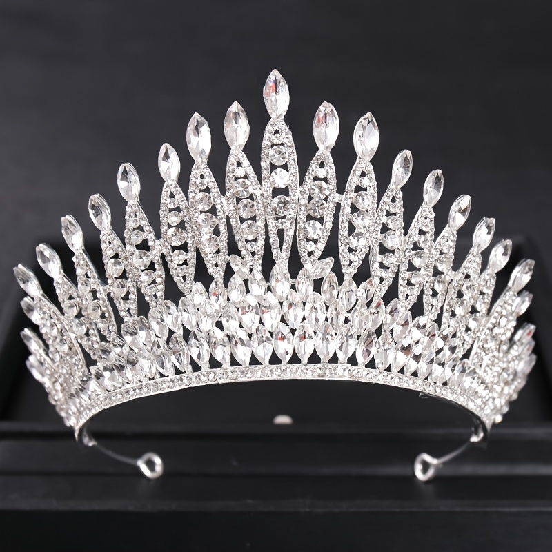 Tiara de corona grande de Reina de cristal de Color plateado, Tiaras de boda con diamantes de imitación, coronas para desfile de graduación, accesorios para el cabello de novia, joyería