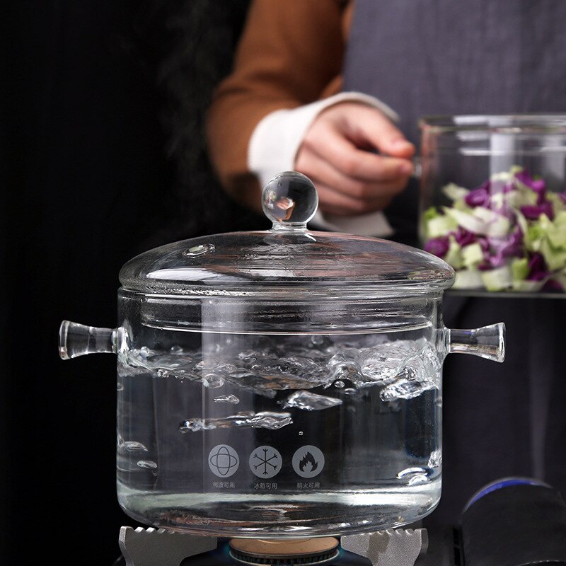 Glass Pot for Single Person Cooking Pot for Instant Noodle 1L 1.3L Pot for 1 Person Salad Bowl Pasta Cooking Pot