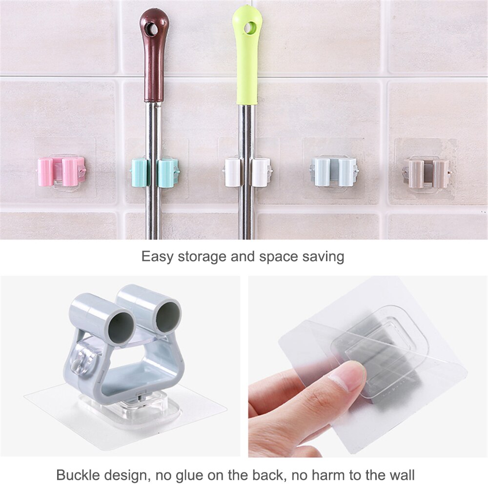 Porte-balai en plastique sans poinçon | 3 pièces, serpillière, crochet collant, porte-balai, porte-cartes, pince à serviettes, pour la maison, la cuisine