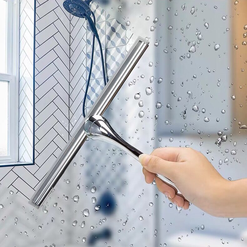 Shower Squeegee, Stainless Steel Shower Window Glass Wiper Scraper Shower Cleaner - 10 inches Squeegee Shower with Suction Cup