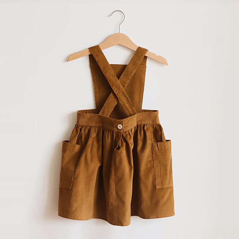 Retro Band Meisjes Katoen En Linnen Jurk 2022 Zomer Baby Kids Casual Mouwloze Rustieke Bruine Overgooier Jurken TZ026