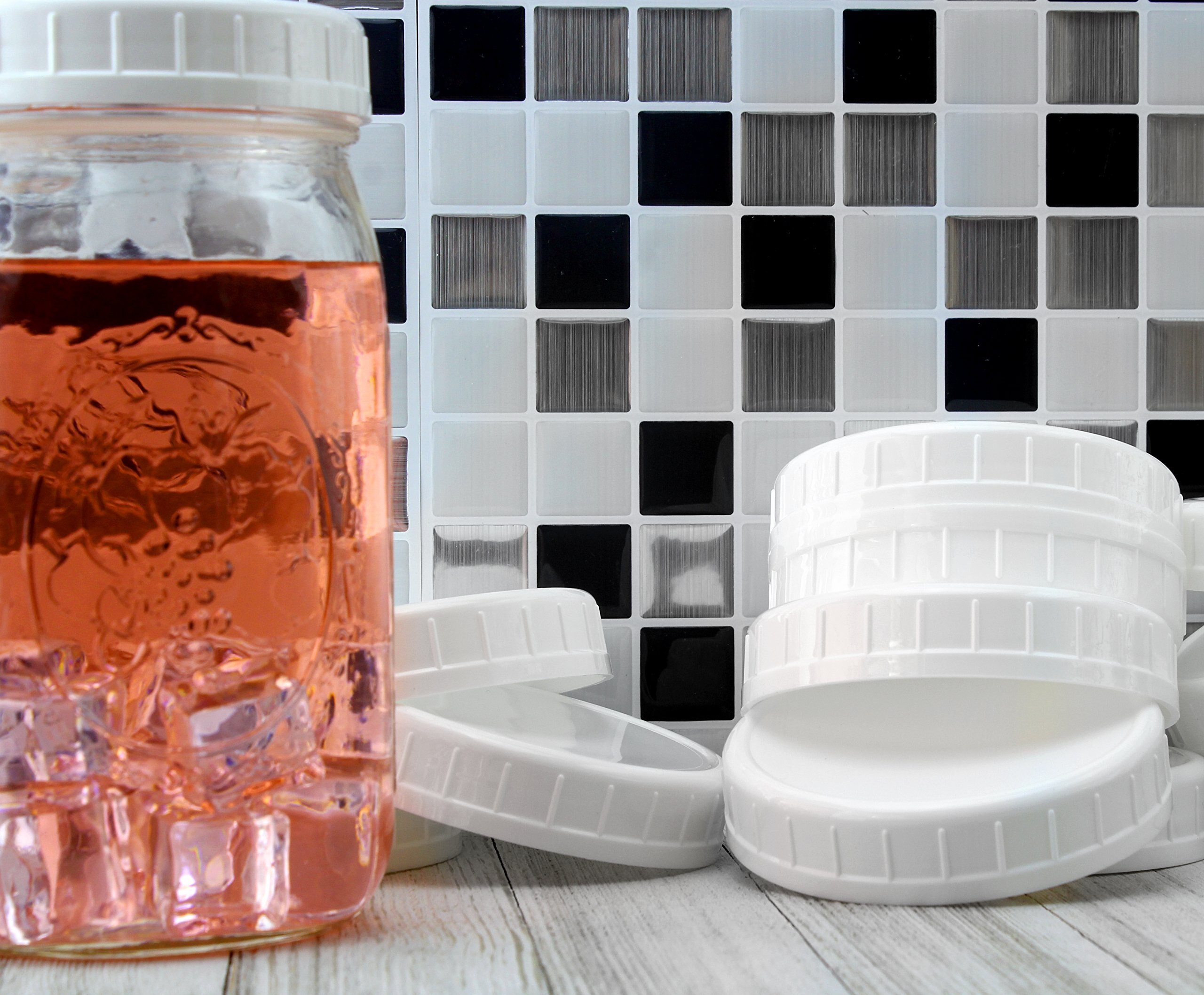 12 wide mouth plastic mason jar lids 2 dozen unlined white ribbed lids