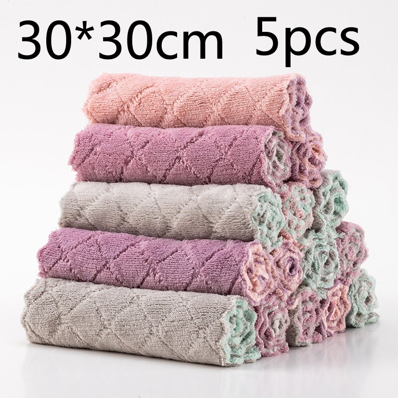 Toalla de microfibra absorbente, paños de limpieza de cocina, plato de aceite antiadherente, toalla, trapos, servilletas, vajilla, toalla de limpieza del hogar: 5pcs 30X30CM