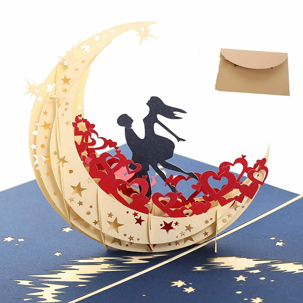 Handmade 3d Pop Up Cards - Fairy Moon Handmade Pop Up Greeting Card For Your Loved Ones, Wedding Anniversary Card, Valentine Day
