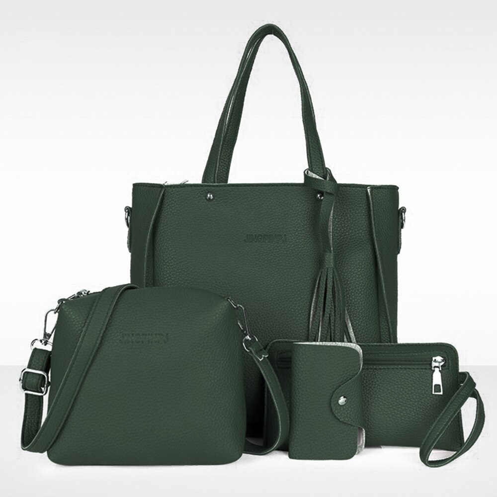 4 Uds. Bolso de mano de cuero con patrón para mujer, bolso cruzado, bolso mensajero, paquete de tarjeta, cremallera sólida, conjunto de bolsos de mano elegantes para mujer: color 3