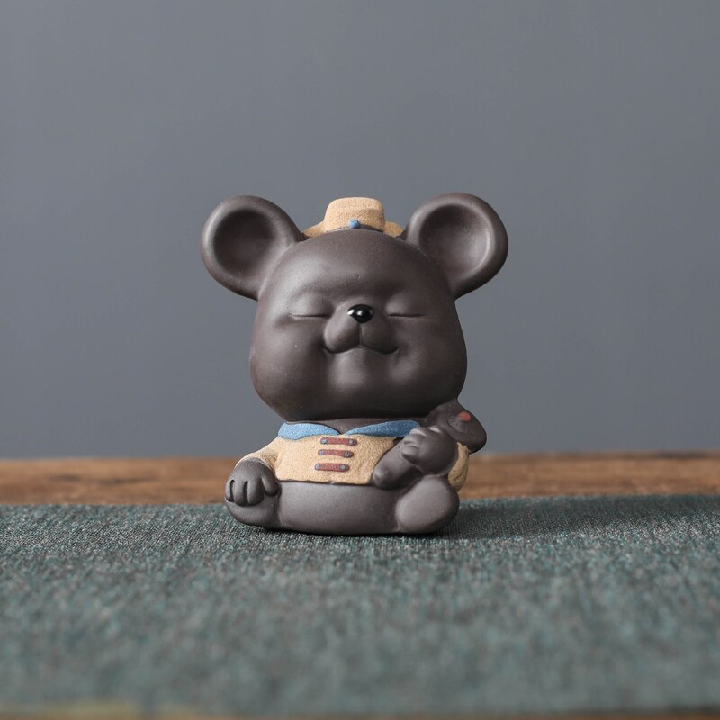 Purple Clay Tea pet Lucky Mouse Animal Statue Ornament Handmade Sculpture Crafts Home Tea Set Decoration Garden Art: A2-   7X4.5X7.1CM