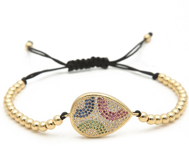 Goud Zilver Micro Pave Cz Zirconia Touw Aangepast Koperen Kralen Armband Gdf2 Leaf Charm Gevlochten Armbanden Vrouwen: 1