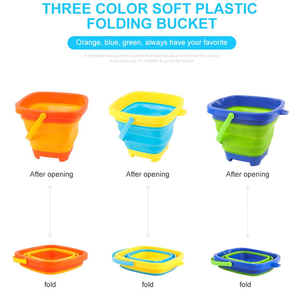 Sand Folding Bucket Summer Beach Toy Kids Water Game Shower Bath Toy Silicone Bucket Hand-held Barrel for Children Play Sand Toy