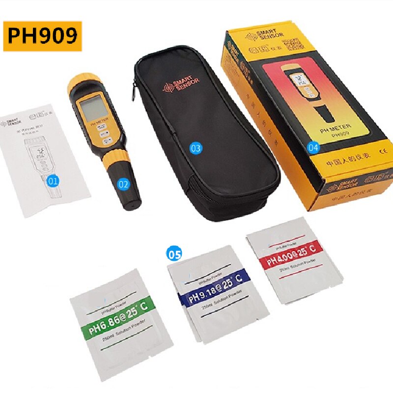 Smart Sensor PH Meter Pen Water Test Tester Acidity Temperature Measurement Alkalinity PH808 PH909 PH838 Precise 0.011