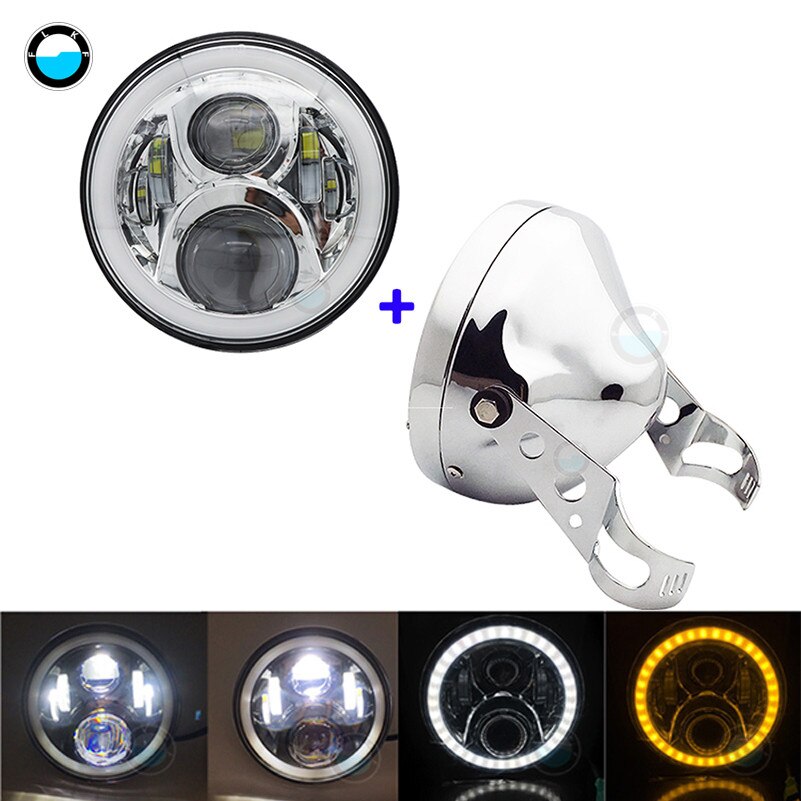 Faro de motocicleta DOT SAE E9 de 60W de 7 pulgadas con faro Led de ojo angular anillo de ajuste de cubo de 7 pulgadas de carcasa.