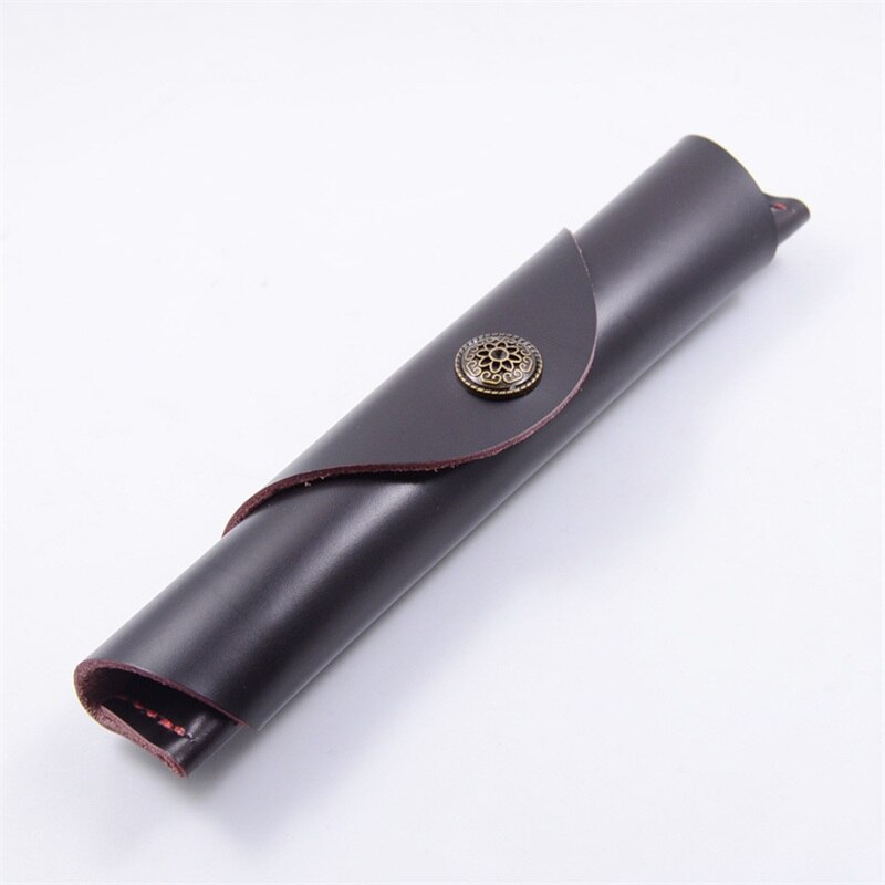 Leren Pennen Etui - Handgemaakt Drukknop - School Kantoor Retro: Zwart rood