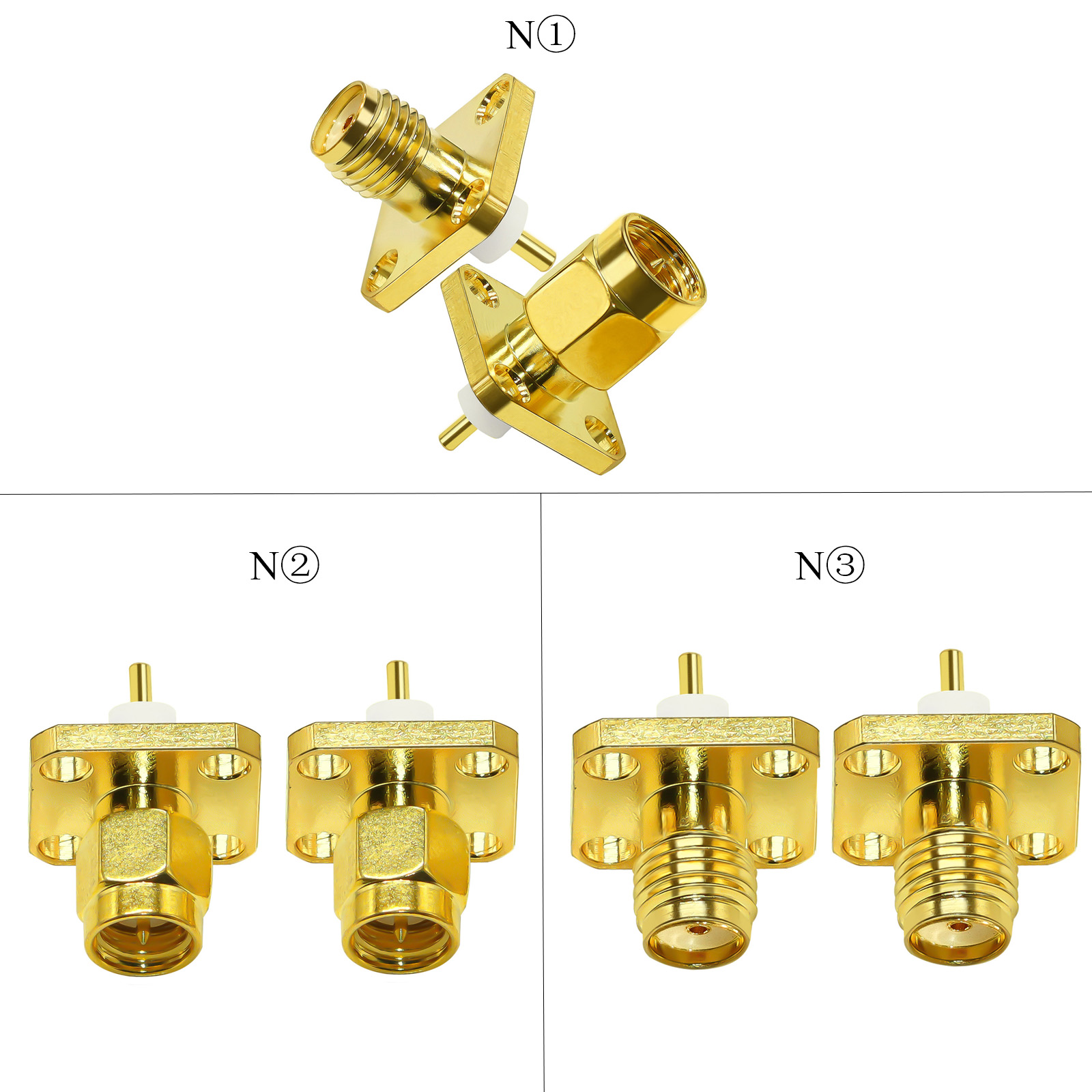 Lot/2Type 2pc/lot SMA Panel Mount Connector SMA Male Plug 4Hole Flange Chassis Solder Coax Adapter SMA Female Jack PCB Converter