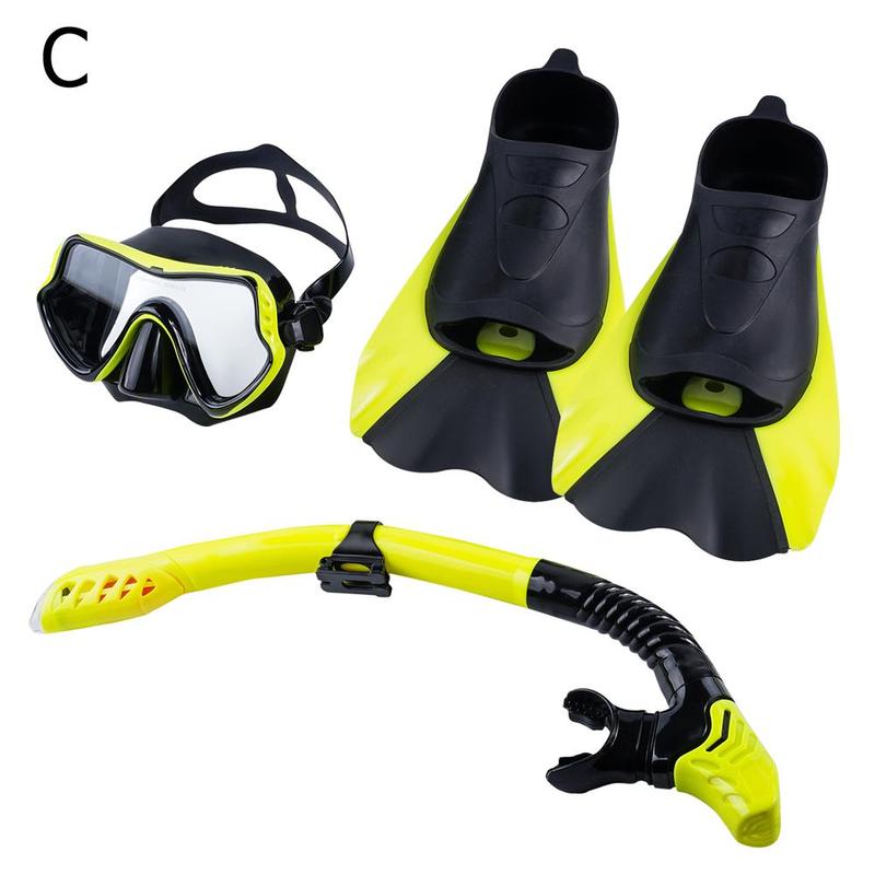 Snorkeling Set Silicone Swim Goggles Scuba Diving Mask Dry Snorkel Swim Fins buceo маска для плавания очки для плавания: C