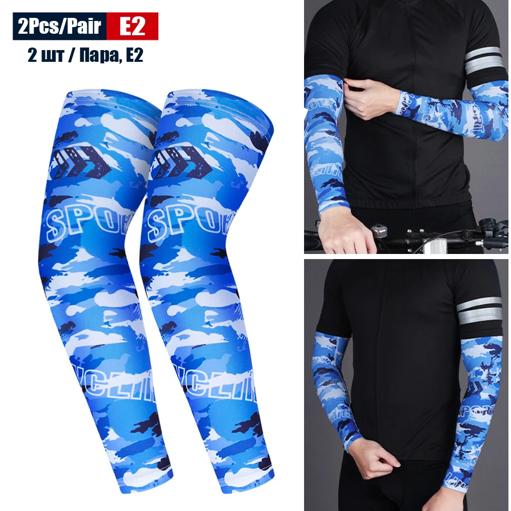 1 Paar Sport Fietsen Armmouwen Anti-Uv Zonwering UPFArm Compressiehoes voor Hardlopen Basketbal Voetbal Vissen: L / Sky Blue