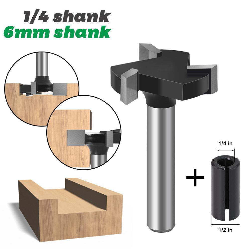 Spoilboard Surfacing Router Bit 1/4 inch 6mm Shank 1 inch Cutting Diameter + Adapter Slab Flattening Router Bit Planing Bit Wood